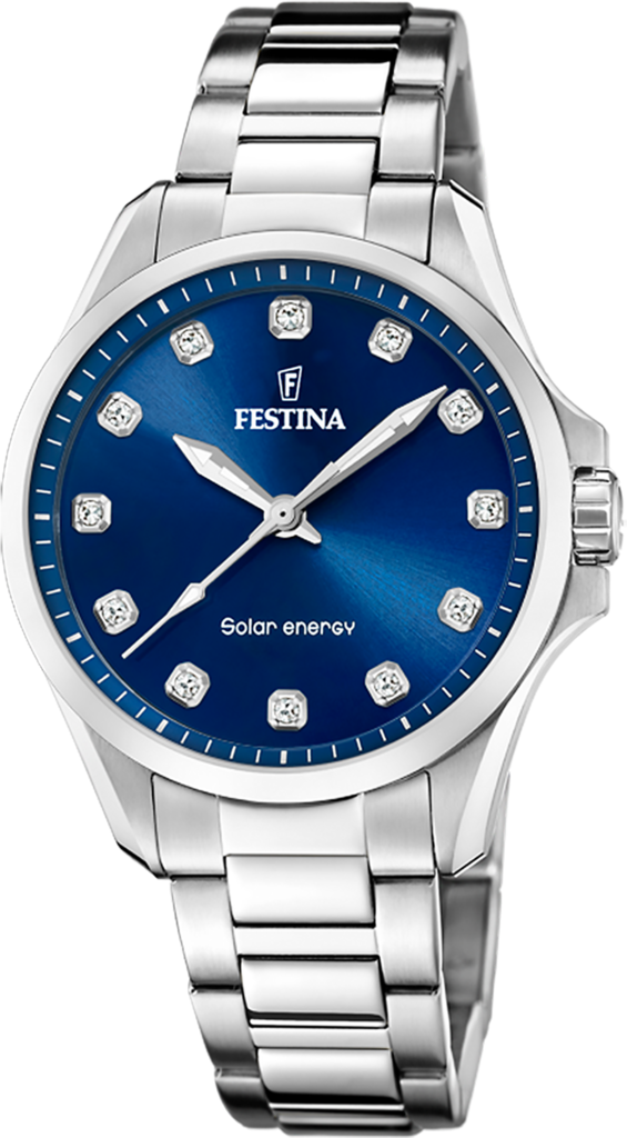 Наручные часы женские Festina F20654/4 Solar Energy со стальным корпусом WR 50 м и синим циферблатом
