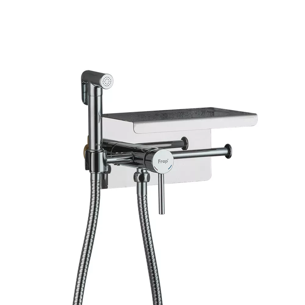 Гигиенический душ скрытого монтажа Frap F7516 с держателем бумаги и полкой Хром (F7516) Гигиенический душ скрытого монтажа Frap F7516 с держателем бумаги и полкой Хром (F7516)