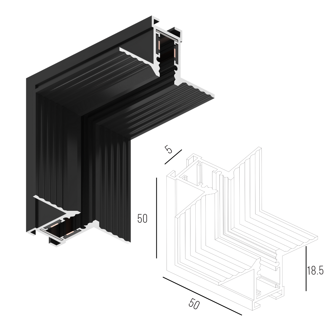 Соединитель угловой вертикальний для магнитного шинопровода встроенного MERALLI Черный (TRUV0V002) - фото 3 Соединитель угловой вертикальний для магнитного шинопровода встроенного MERALLI Черный (TRUV0V002) - фото 3