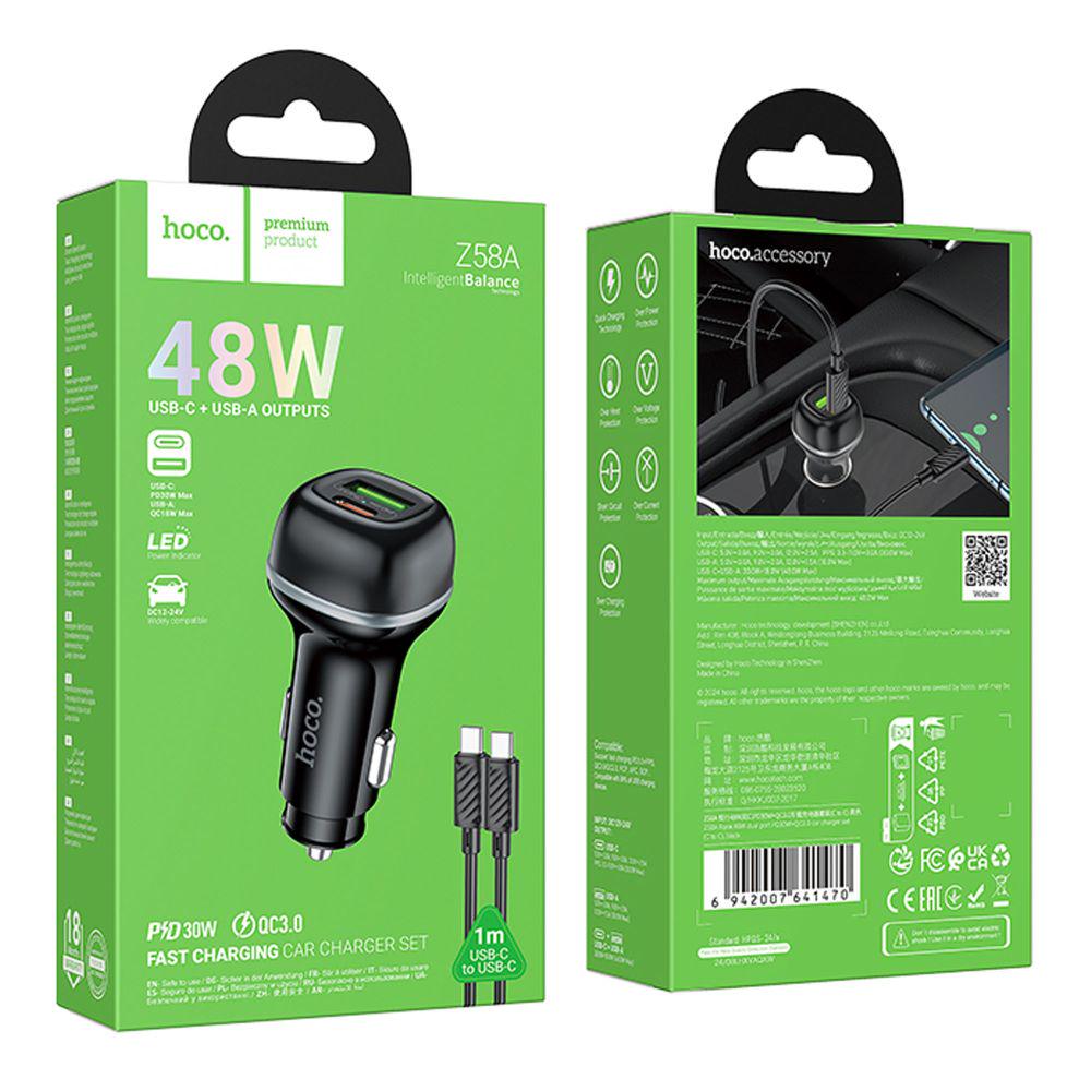 Зарядний пристрій автомобільний Hoco Z58A 1USB/1USB-C QC/PD48W+Type-C to Type-C (28211621) - фото 2 Зарядний пристрій автомобільний Hoco Z58A 1USB/1USB-C QC/PD48W+Type-C to Type-C (28211621) - фото 2