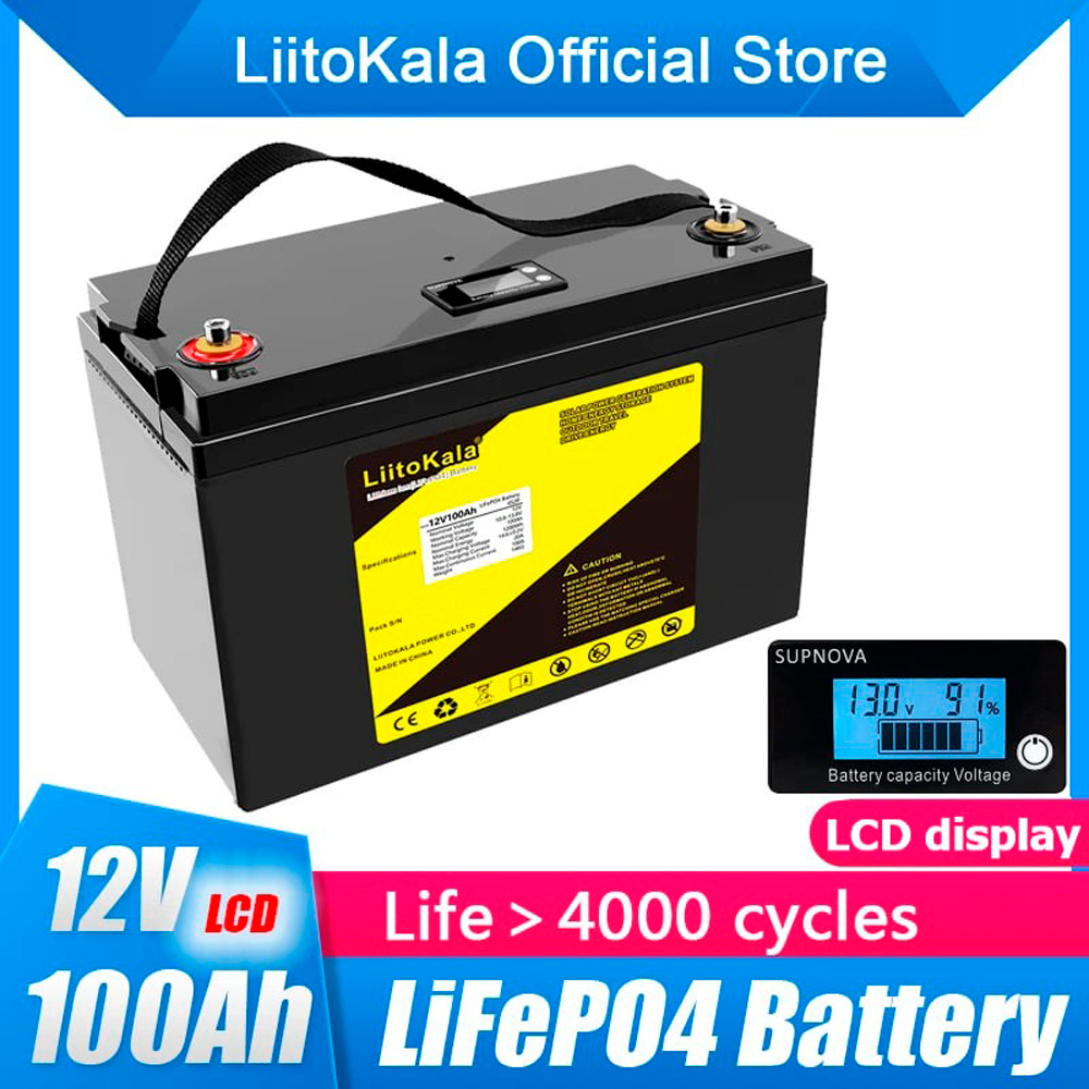 Аккумулятор LiitoKala LiFePO4 12 В 100 Ач с LCD дисплеем BMS smart плата (2415882735) - фото 2