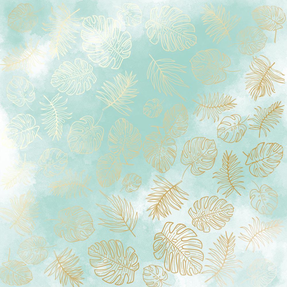 Лист паперу односторонній Golden Tropical Leaves з фольгуванням 30,5х30,5 см Mint/Watercolor