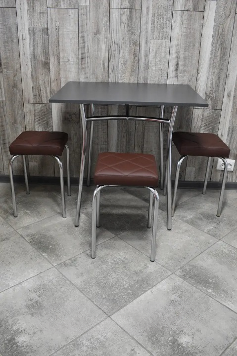 Кухонний комплект Tutty Lux Trio стіл/табурети 3 шт. в хром-корпусі 60х80х75 см Чорний/Коричневий (28374549)