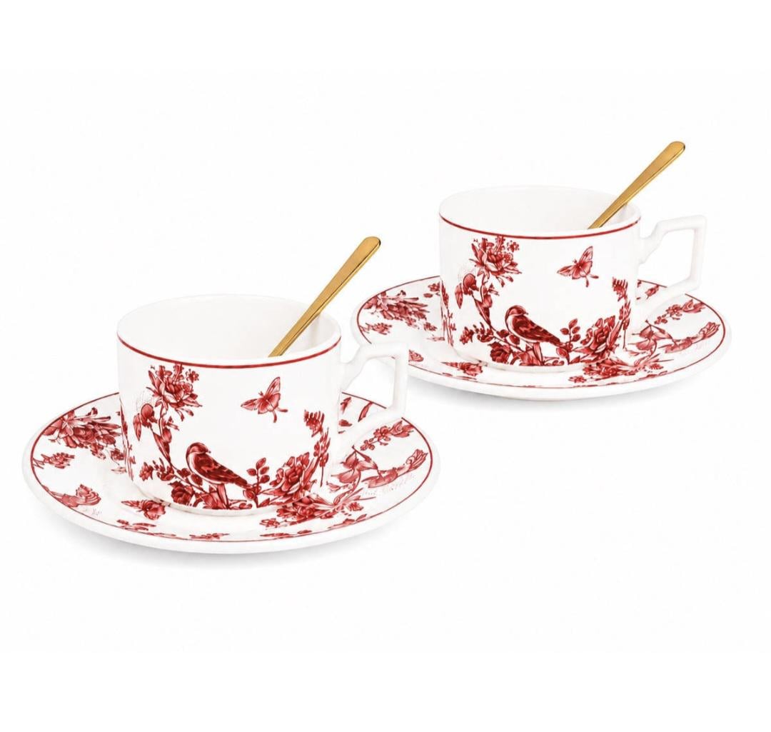 Набор чайный Royal Grace Spring Bouquet фарфоровый 220 мл 2 персоны 6 пр. Белый с красным (RG-184)