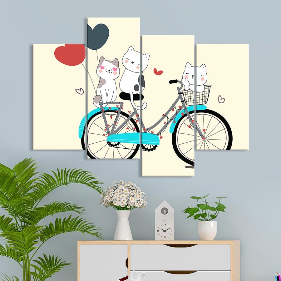 Картина в детскую комнату Котята на велосипеде с шариками 149x106 см (A1437-4)