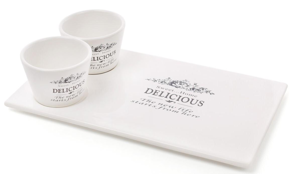 Блюдо керамическое Sweet Home с чашечками для соусов, 30.5см