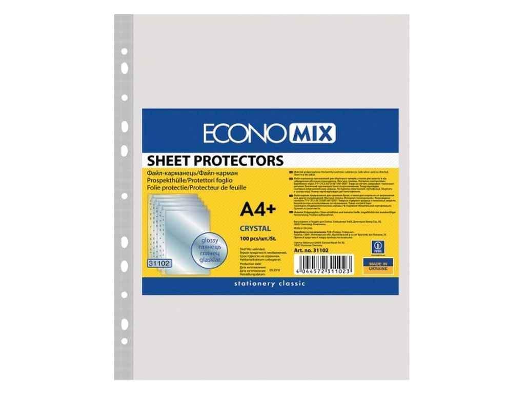 Файли Economix для документів А4+ Crystal фактура глянець 100 шт. (E31102)