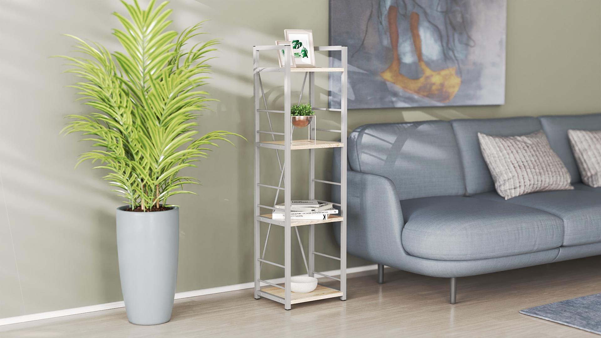 Этажерка Ferrum-decor Коннект 4/34 ДСП 16 мм 120x34x28 см Серый/Дуб Сан-Марино (FRD-104284) - фото 1