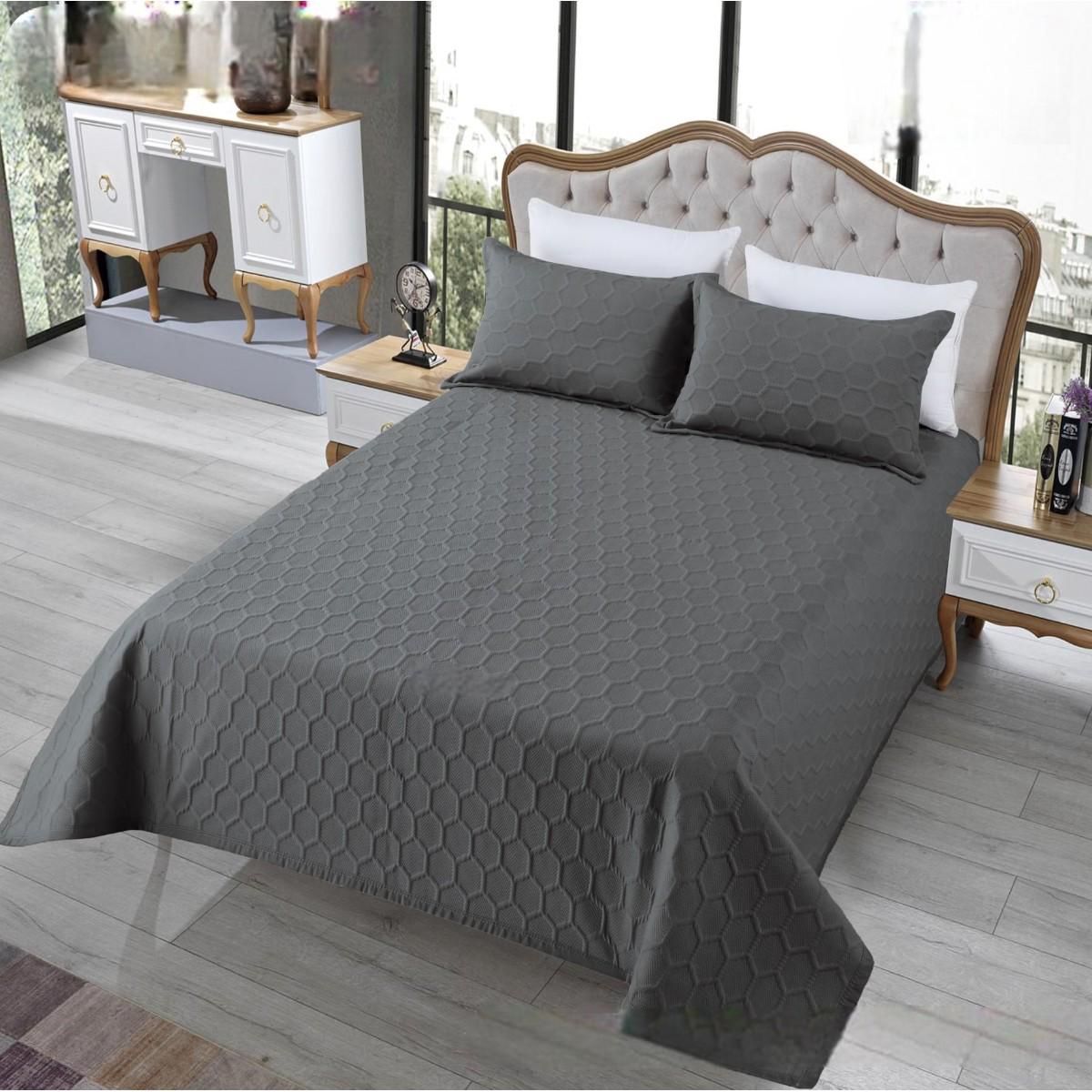 Покрывало хлопковое стеганое и 2 наволочки Koloco евро 220х240 см Графитовый (41694) - фото 2 Покрывало хлопковое стеганое и 2 наволочки Koloco евро 220х240 см Графитовый (41694) - фото 2