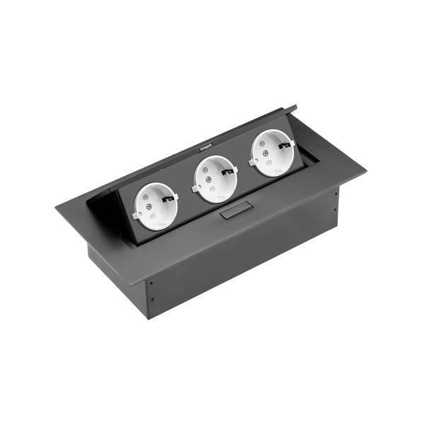 Подовжувач врізний в стіл GTV 3xSchuko без кабелю Чорний (27848549)