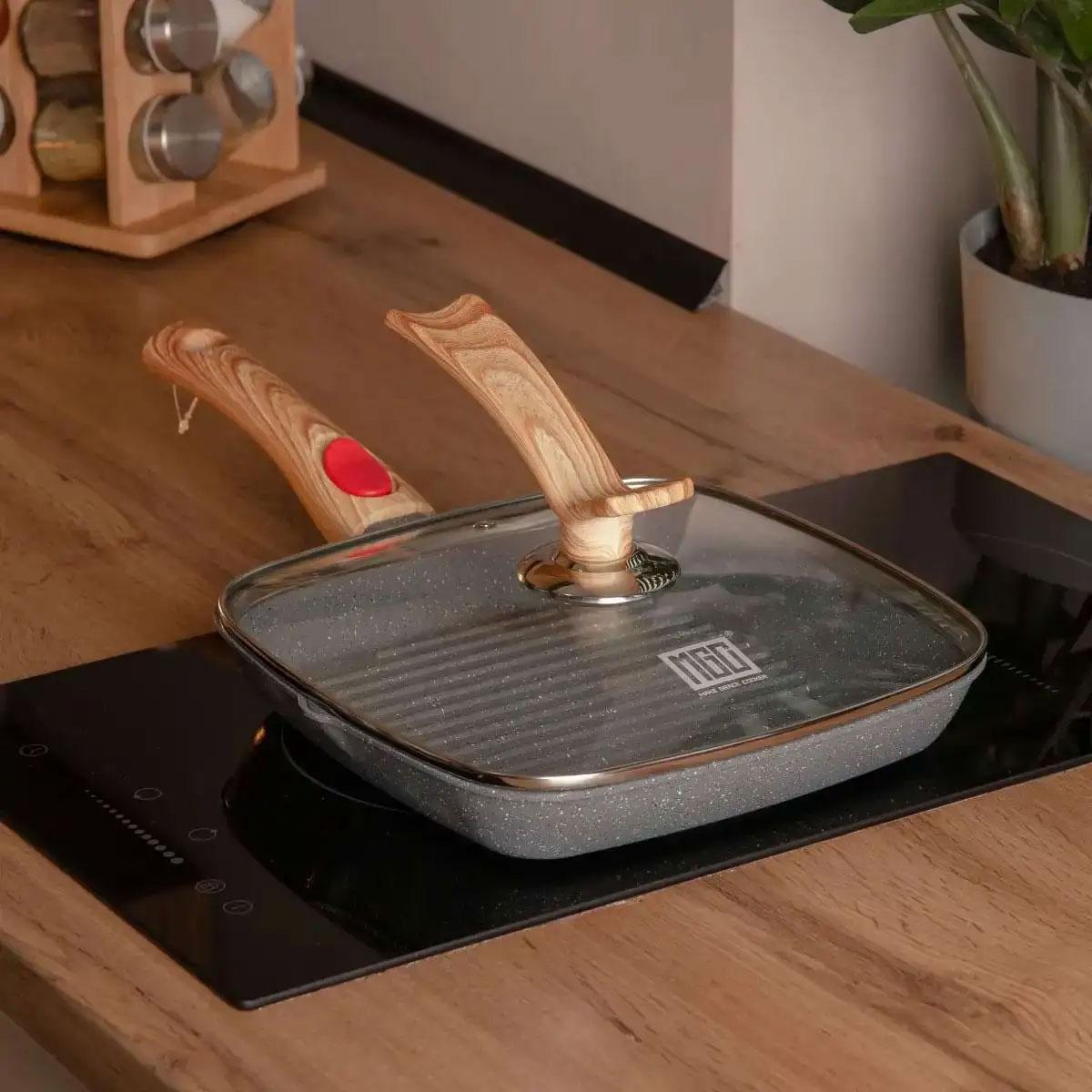 Сковорода-гриль алюмінієва MGC зі скляною кришкою Квадрат 24 см Сірий - фото 2