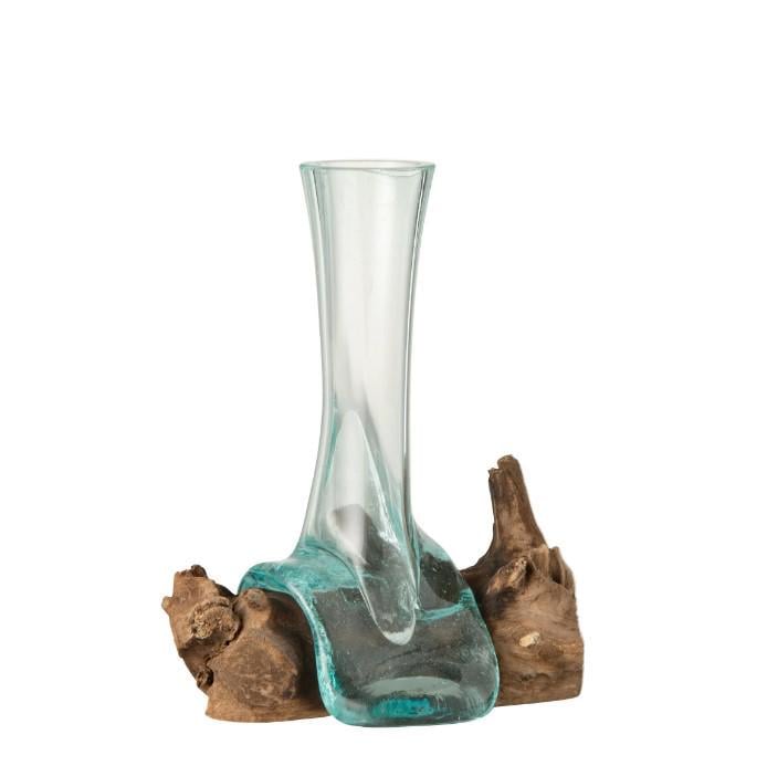 Ваза стеклянная J-LINE на дереве манго 20 см (1486)