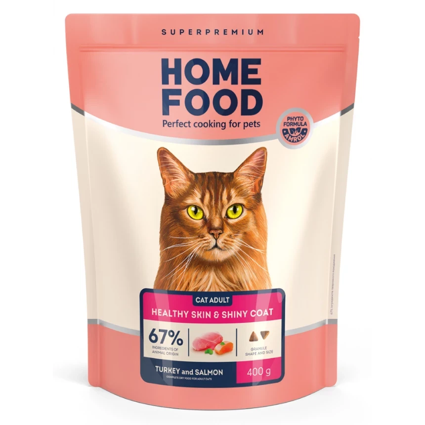 Корм для кішок Home Food з індичкою та лососем для здорової шкіри та блискучої шерсті 1,6 кг