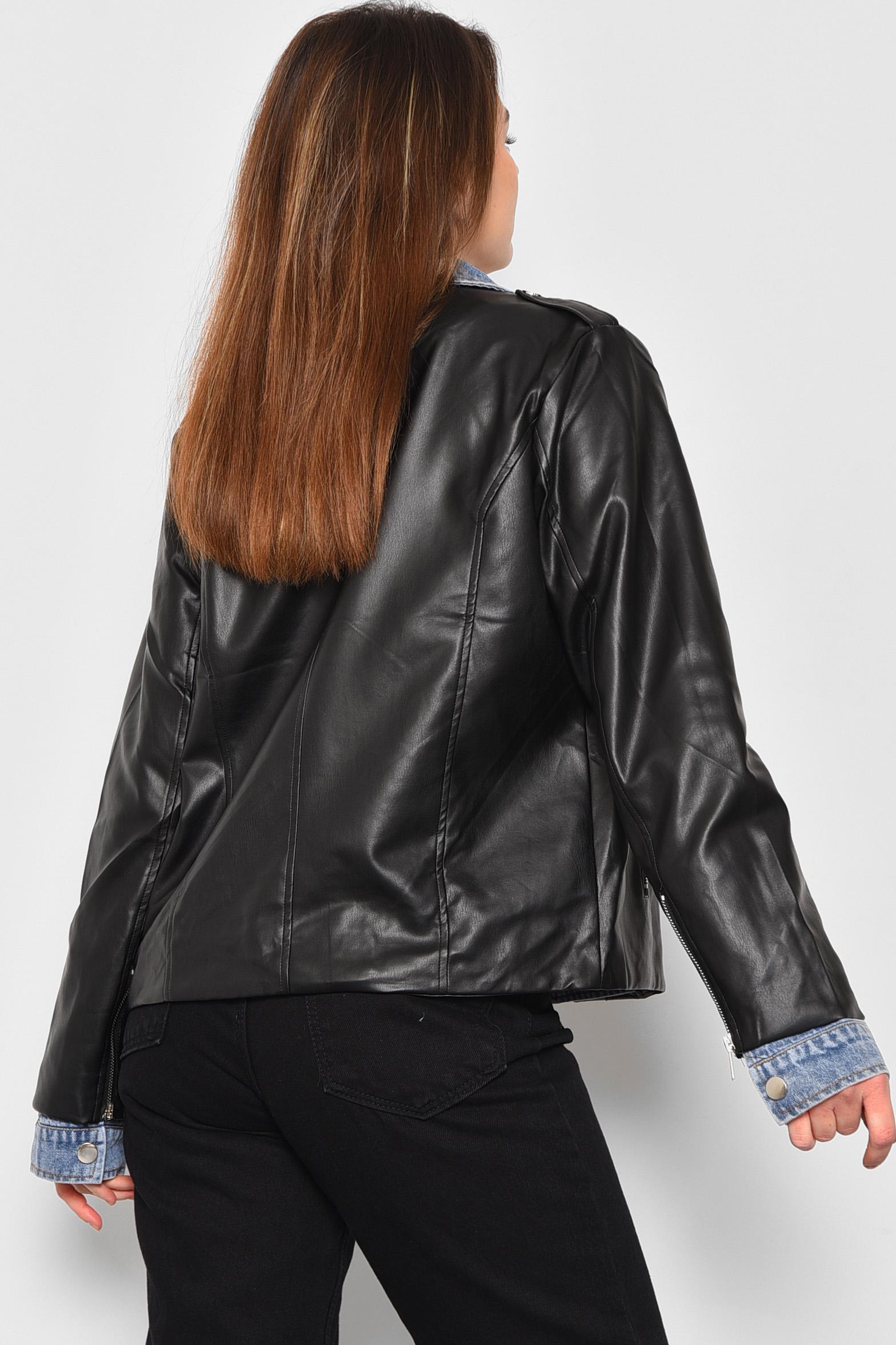 Куртка женская из экокожи M Черный (175185) - фото 3 Куртка женская из экокожи M Черный (175185) - фото 3