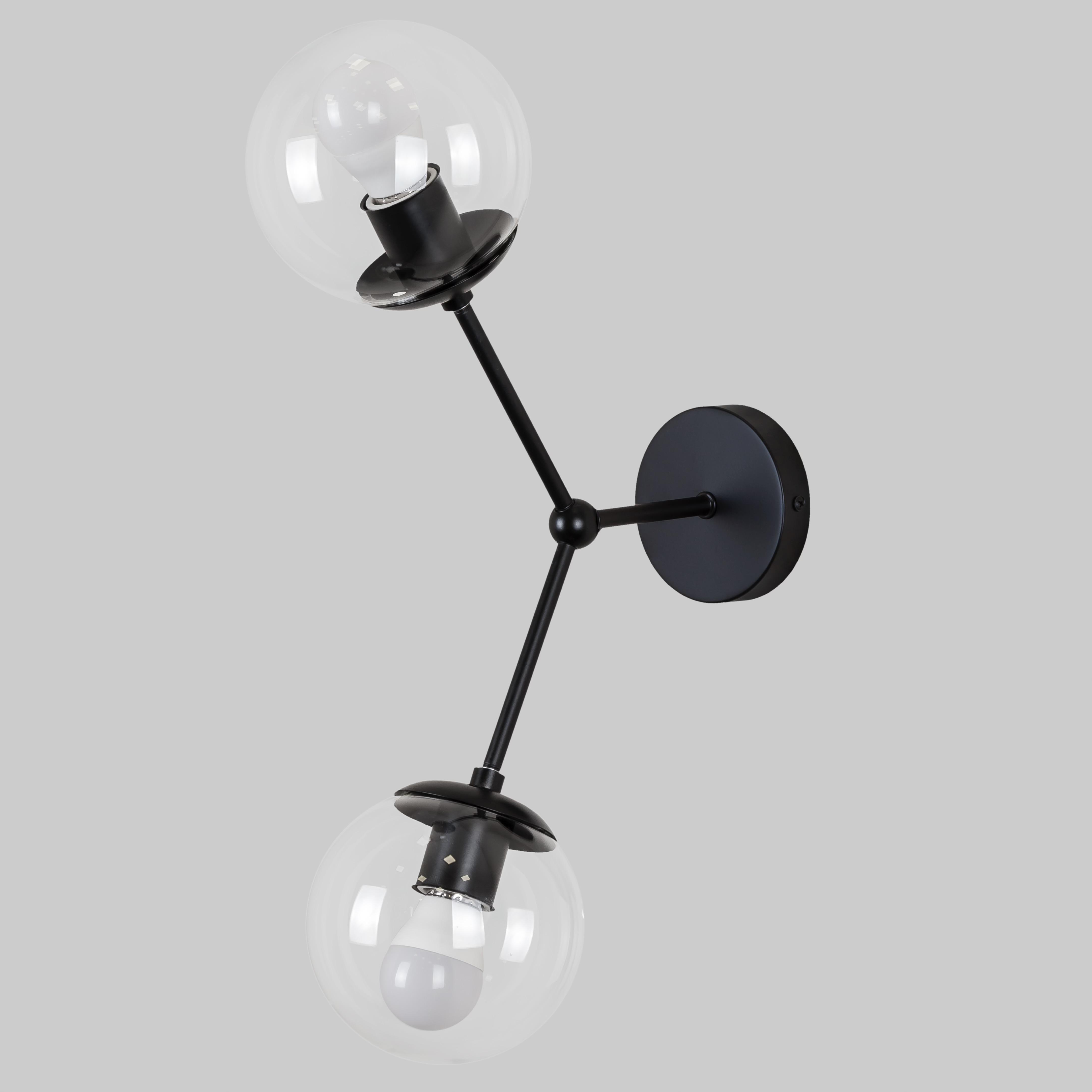 Настенный светильник с двумя плафонами 52-w9811-2 Black/Clear (52-w9811-2 BK+CL)