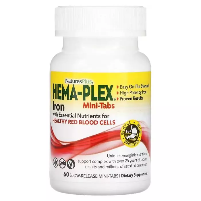 Железо Hema-Plex Natures Plus Iron with Essential Nutrients for Healthy Red Blood Cells 60 мини-таблеток(NTP3764)