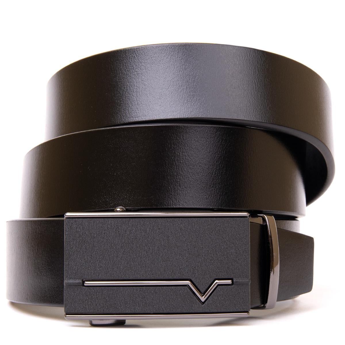 Мужской ремень Vintage Belt 20384 с автоматической пряжкой натуральная кожа Черный