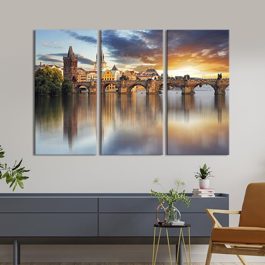Модульная картина триптих Вечерний Карлов мост 78x48 см (346-31)