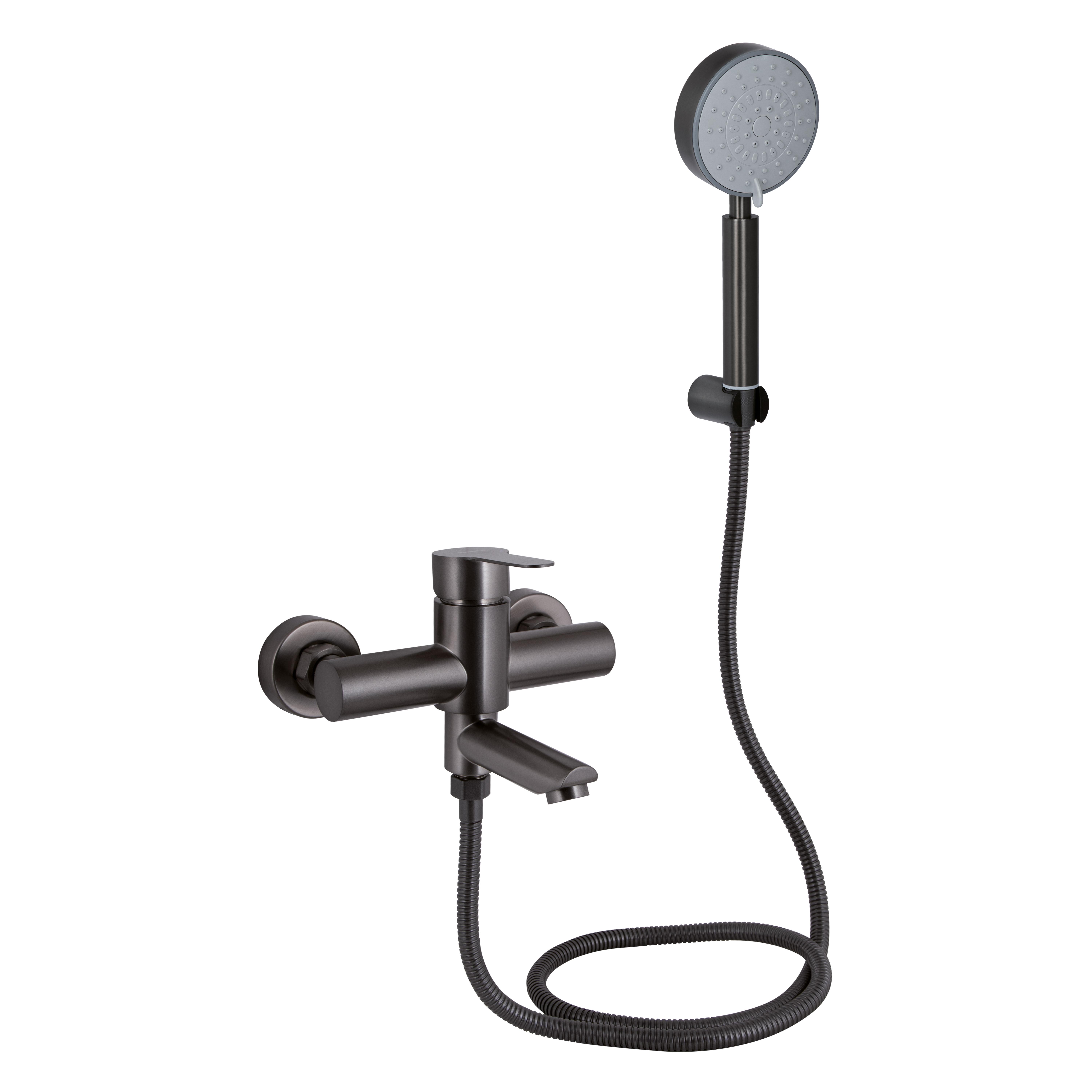 Смеситель для ванны с душевым гарнитуром Brinex Pure 006 нержавеющая сталь Graphite BRIPUR006GRP