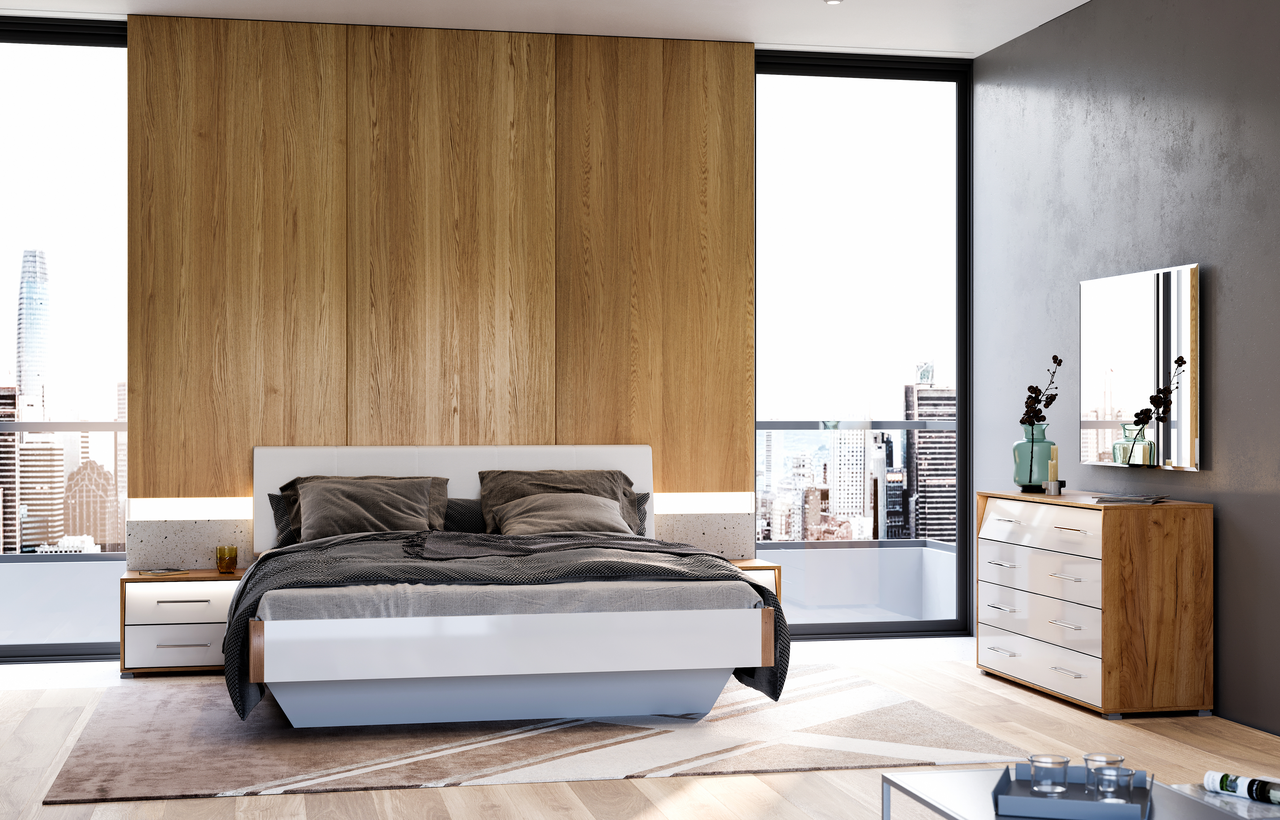 Гарнитур спальный Миро-Марк Nicky №1 Дуб Крафт/Белый глянцевый (212-950)