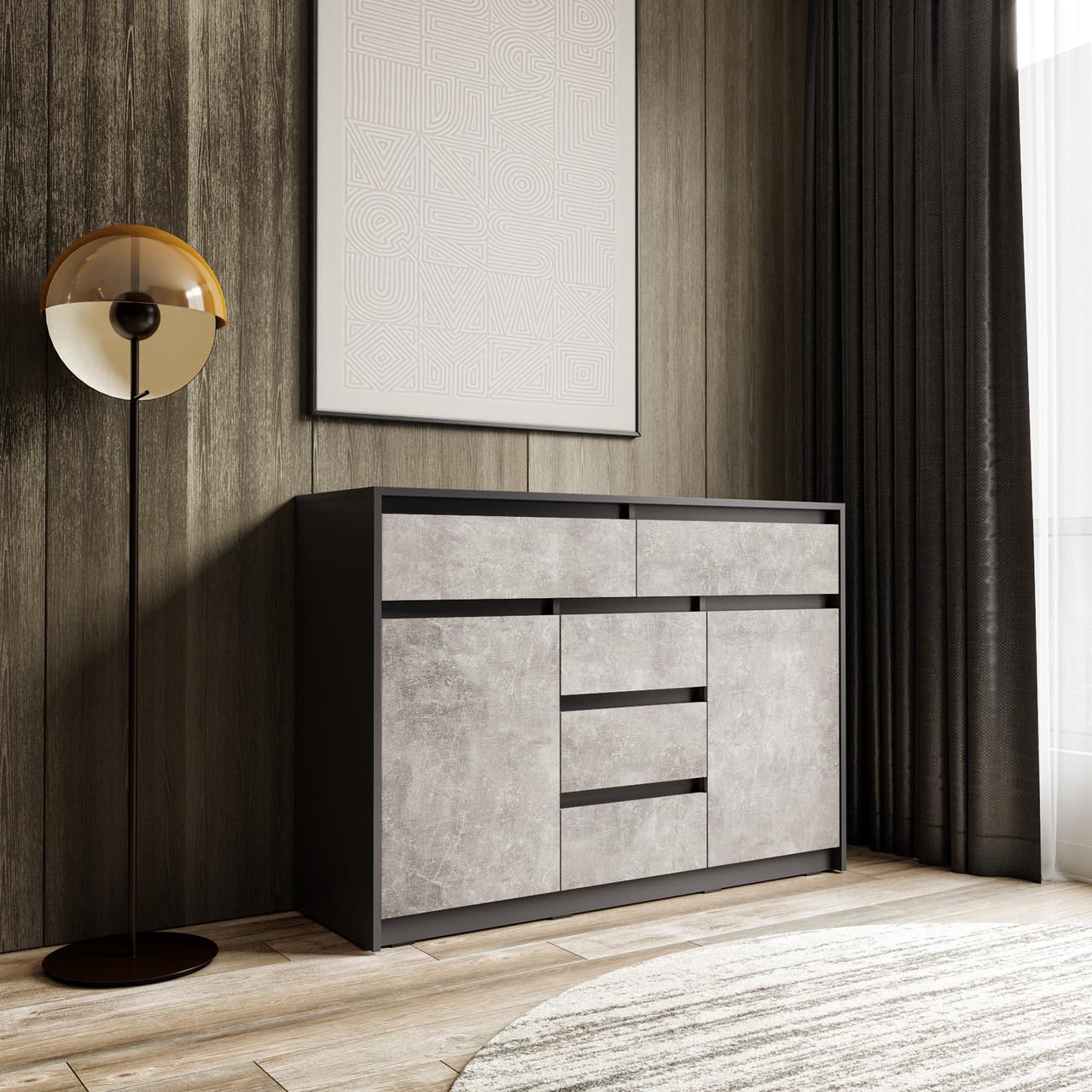 Комод Moreli T-227 1271x910x400 мм Антрацитовий/Бетон (mo-t227-antracit-beton) - фото 1