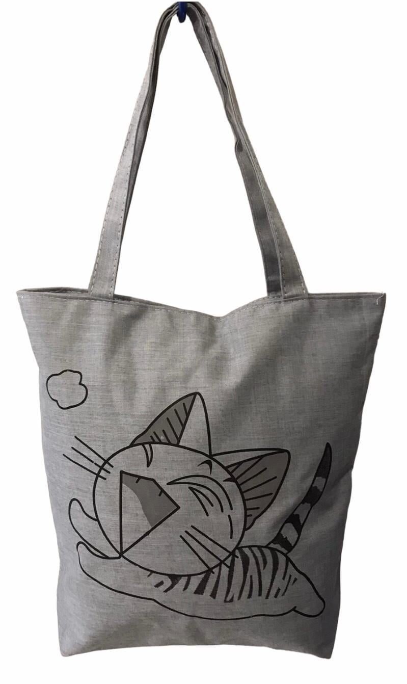 Шопер жіночий тканинний повсякденний на блискавці радійсний котик Сірий (026T) Шопер жіночий тканинний повсякденний на блискавці радійсний котик Сірий (026T)