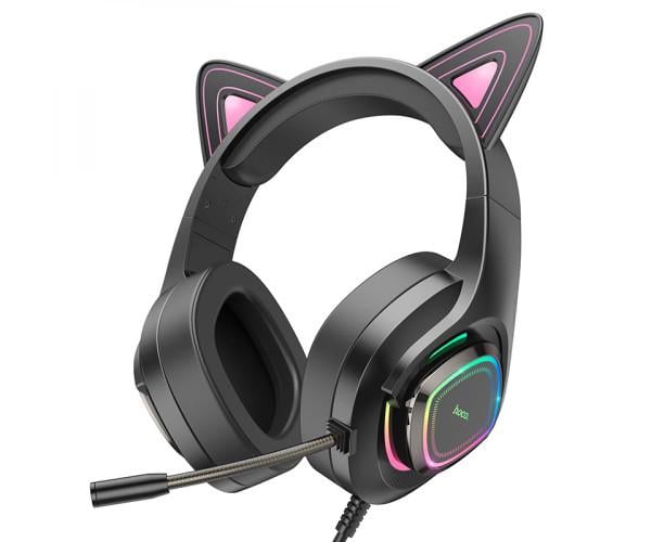 Навушники ігрові провідні Hoco W107 Cute Cat Ear Mini-Jack 3,5 мм Pink