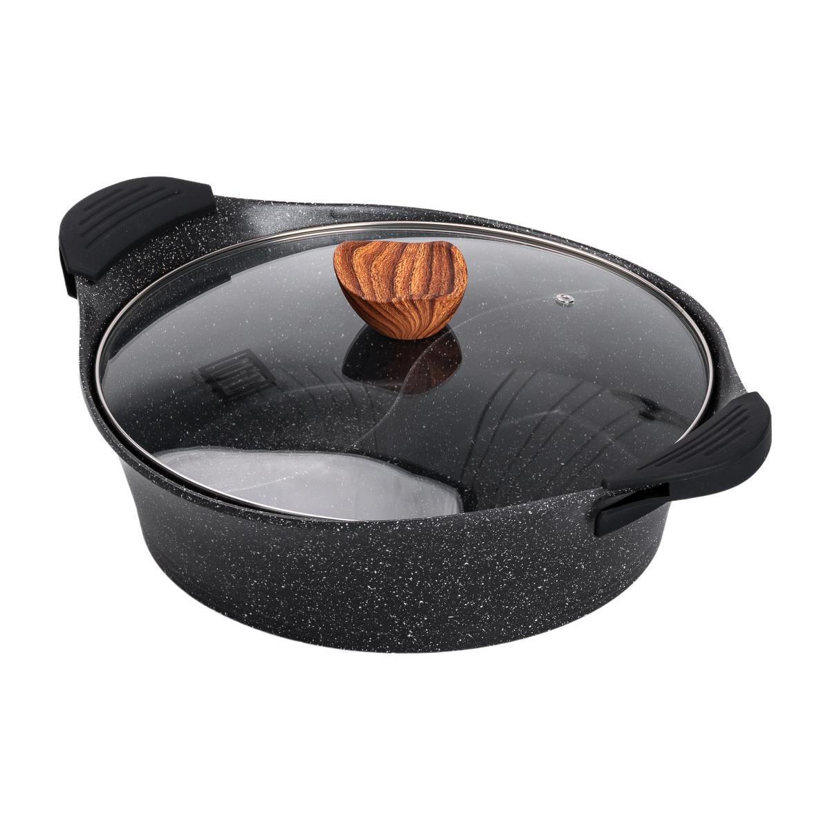 Кастрюля с разделителем MGC для алюминиевая для шаба-шаб с антипригарным покрытием стеклянная крышка 4 л Черный (HP-4-413B) Кастрюля с разделителем MGC для алюминиевая для шаба-шаб с антипригарным покрытием стеклянная крышка 4 л Черный (HP-4-413B)