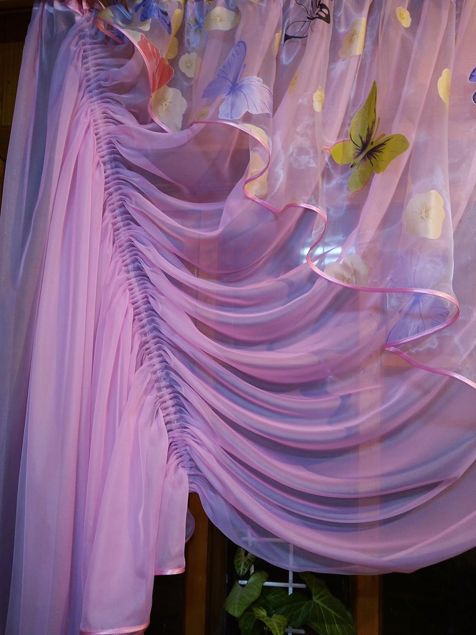 Занавеска кухонная Камелия бабочка левая Розовый - фото 4