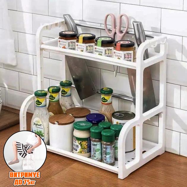 Органайзер для специй на кухню Kitchen shelf универсальный 2 ярусный Белый (56544222U) - фото 2