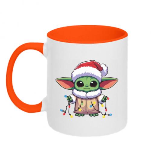 Чашка двоколірна Yoda with Christmas lights 320 мл Помаранчевий із білим (15913925-36-194832)