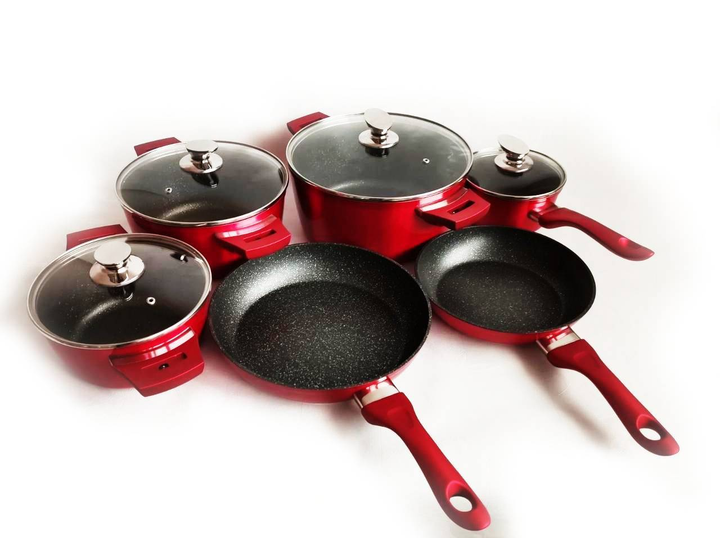 Набір посуду Benson BN-335 Elite з литого алюмінію з мармуровим покриттям 10 предметів Червоний (15467431)