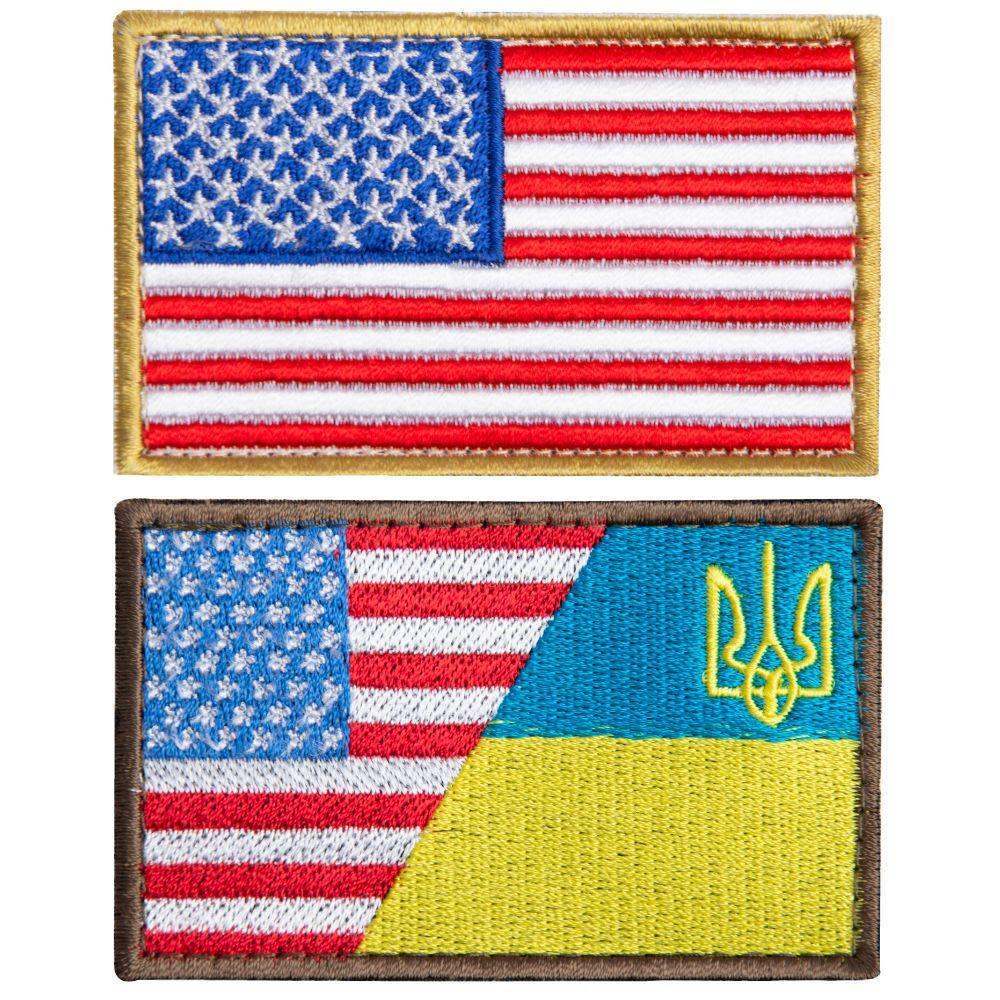 Набор шевронов на липучке Флаг США и Украины/США 5х8 см 2 шт. (23768)