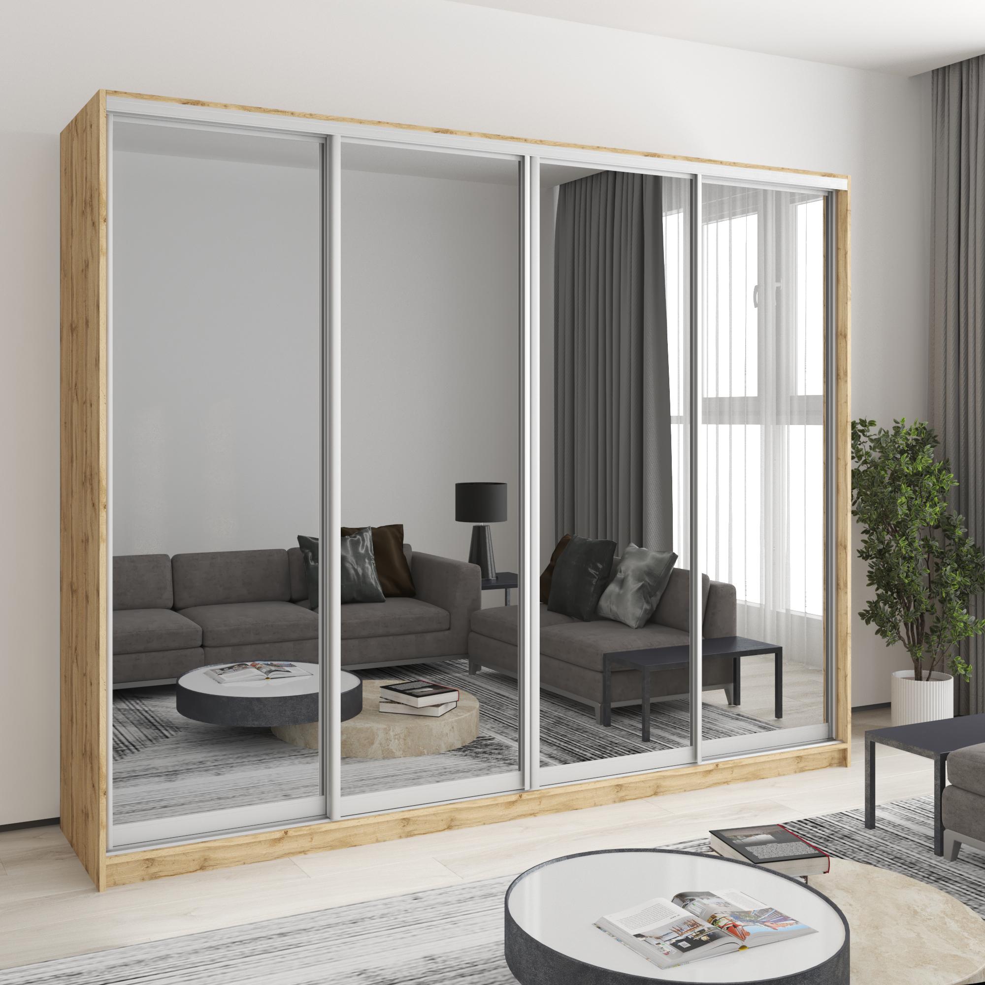 Шкаф-купе четырехдверный MebelStar Стандарт AL 4 зеркала 260x45x210 см Дуб тахо (MBS-12379)
