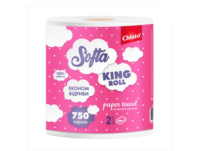 Паперові рушники Softa Chisto King Roll двошаровий 750 відривів 1 шт. (4823098415435)