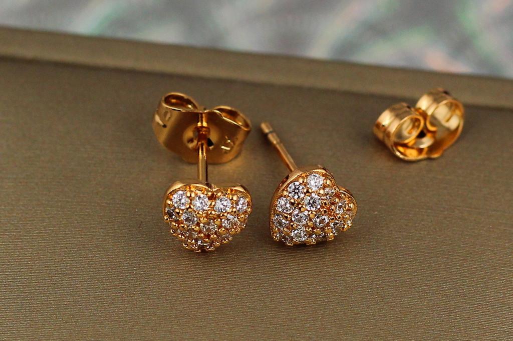 Серьги гвоздики Xuping Jewelry Сердечки в камнях 7 мм Золотистый
