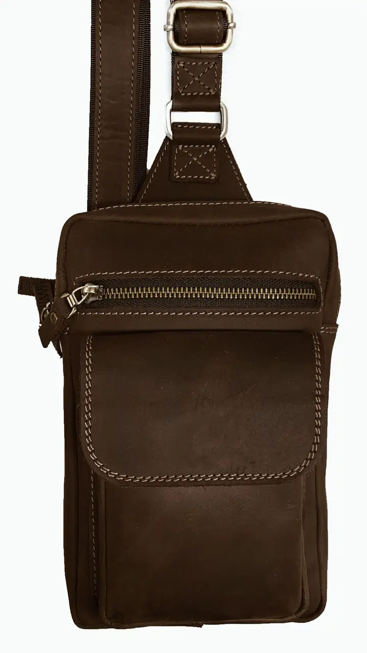 Сумка-слинг Freeskin Crossline 3 кожаная Темно-коричневый (71902) - фото 3