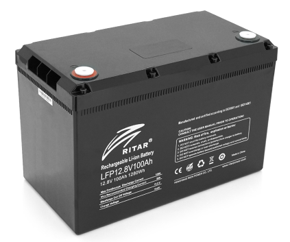 Аккумулятор LiFePO4 литий-железо-фосфатный Ritar LiFePO4 12,8V 100Ah 1280Wh BMS100@4S 328x172x215 220 В 13,8 кг (06746)