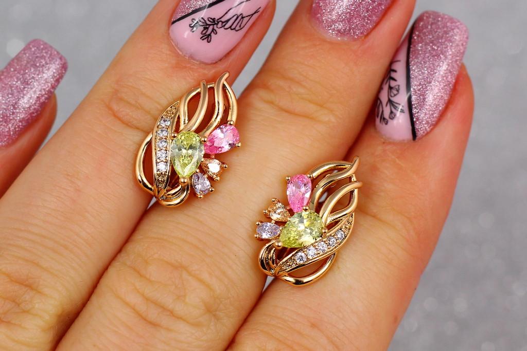 Серьги Xuping Jewelry Фантазия с разноцветными камнями 1,7 см Золотистый