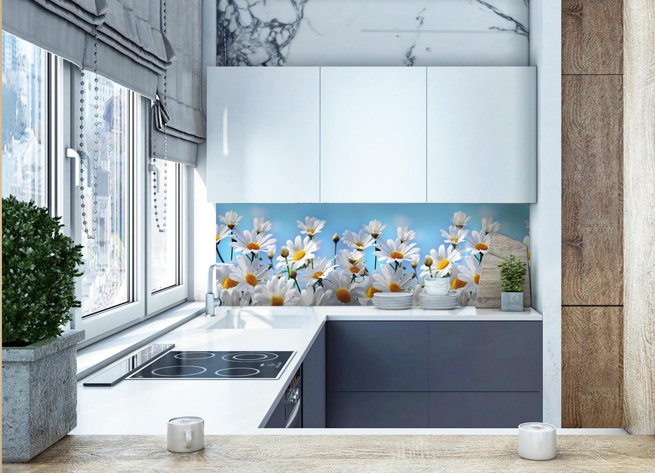 Кухонный фартук Ромашковое поле из самоклеющейся виниловой пленки 65х250 см Голубой Кухонный фартук Ромашковое поле из самоклеющейся виниловой пленки 65х250 см Голубой