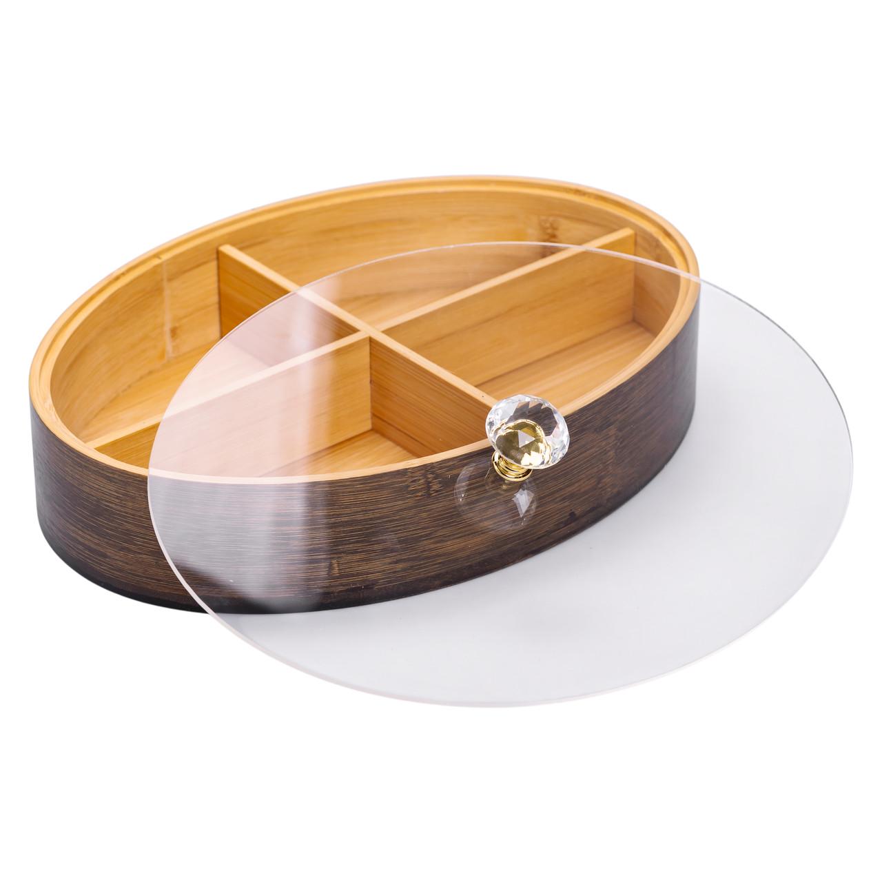 Менажница деревянная на 4 секции со стеклянной овальной крышкой - фото 4 Менажница деревянная на 4 секции со стеклянной овальной крышкой - фото 4