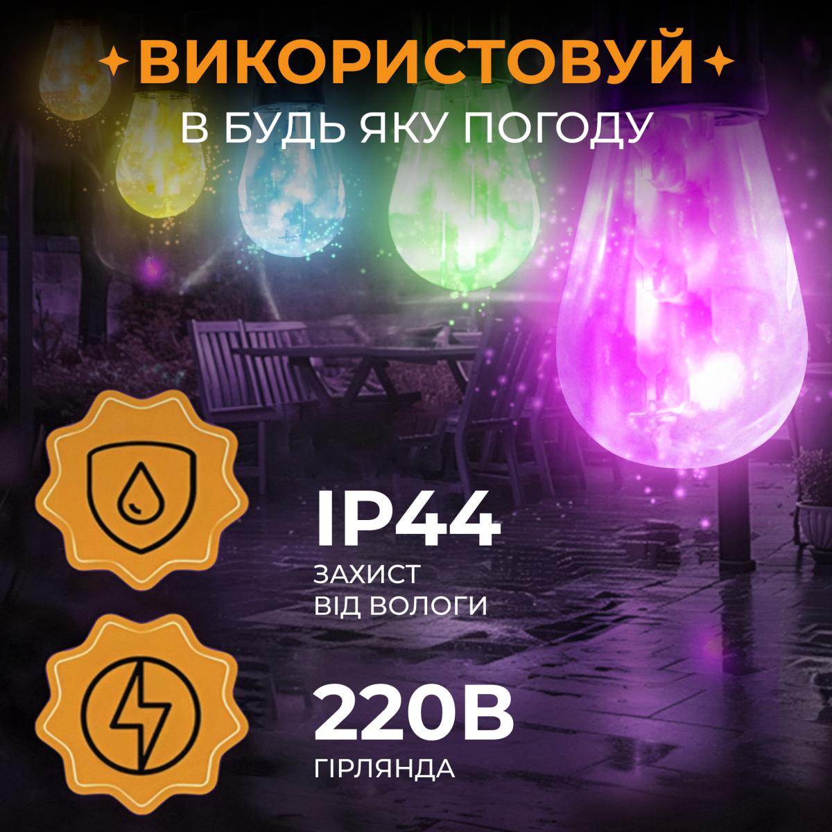 Гірлянда вулична GarlandoPro S14ML 10 LED в ретро стилі 5 м з ПВХ Різнокольорова (100-107-S14ML) - фото 3