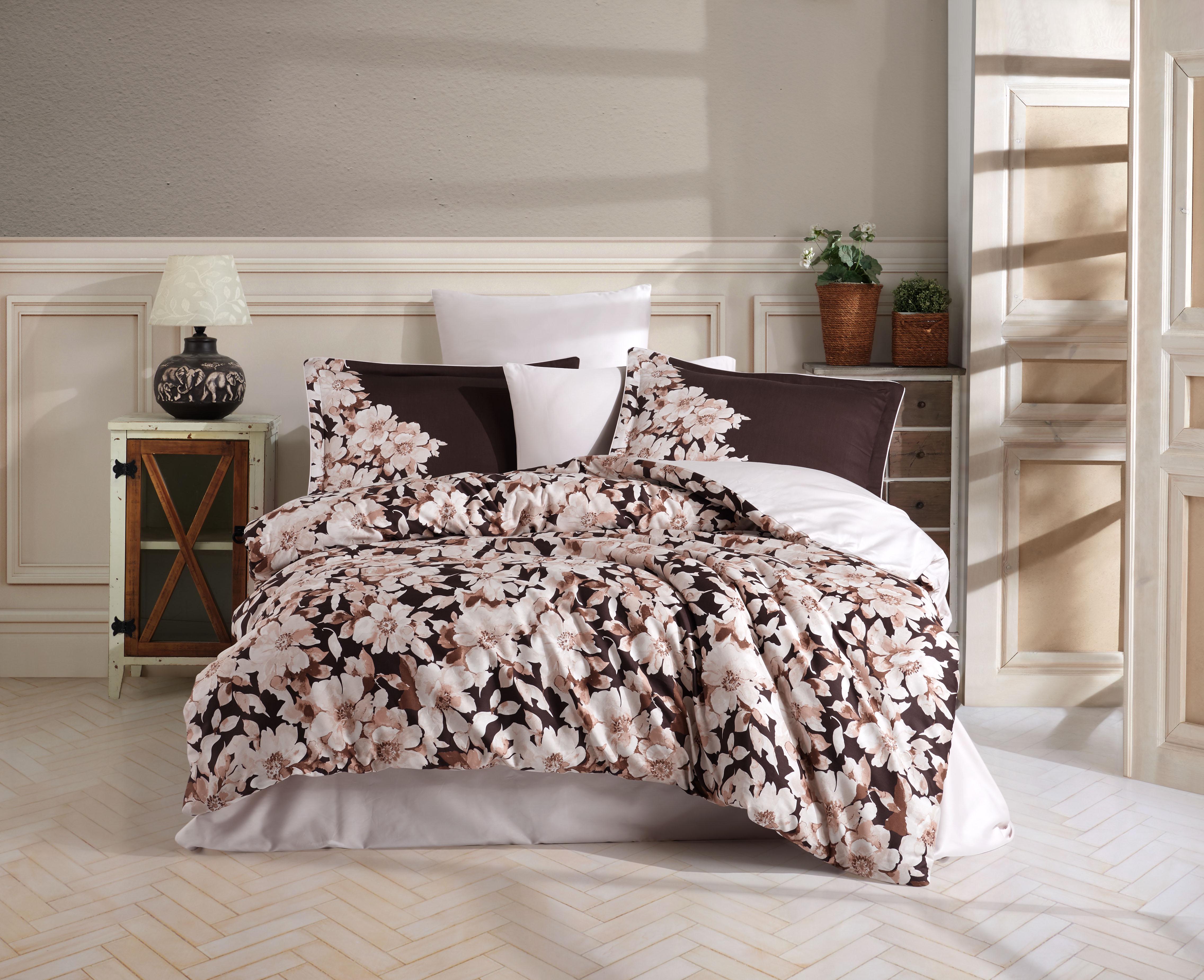 Комплект постельного белья Hobby Exclusive Sateen Fiona 200х220/50x70 см 4 шт. Коричневий (8698499179691)