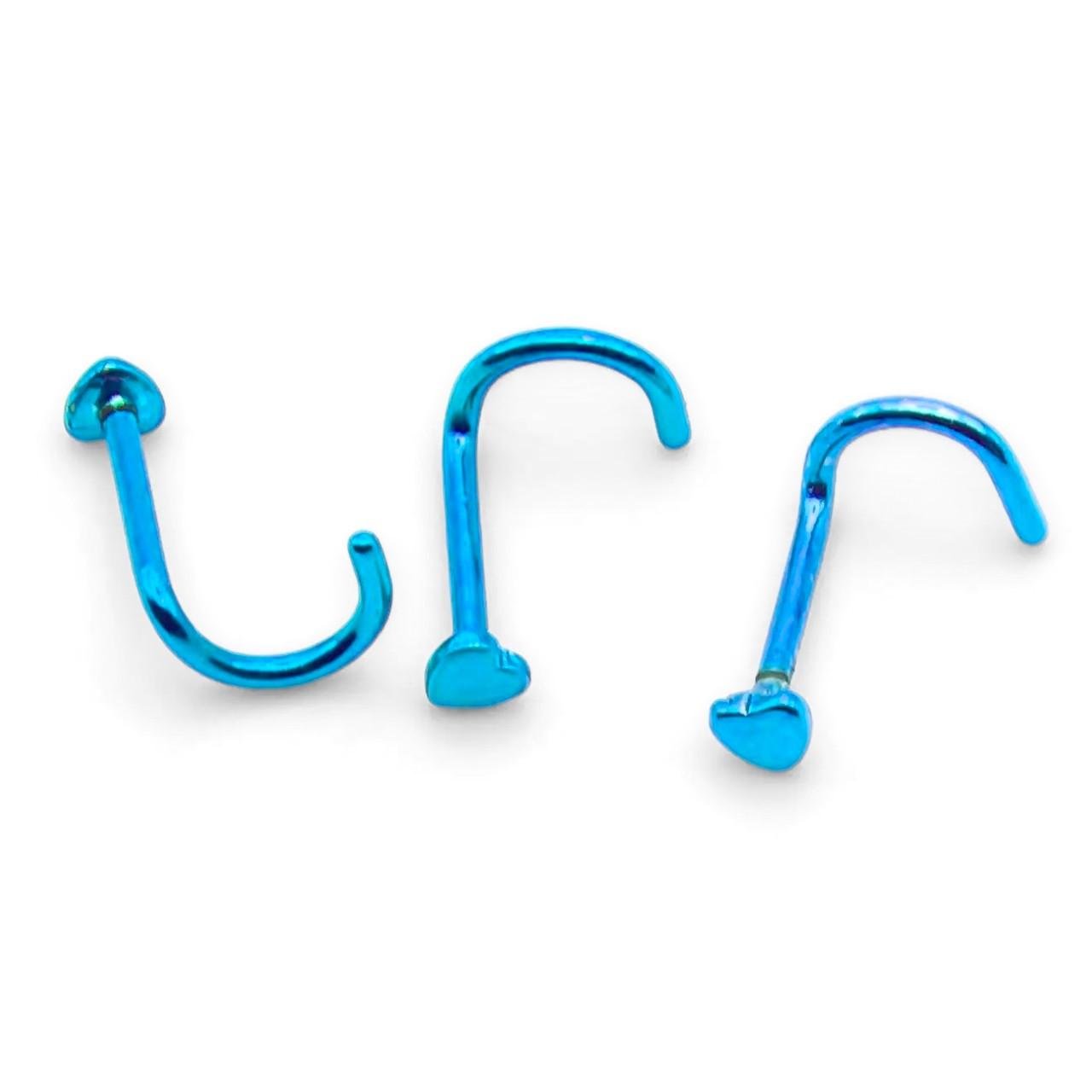 Сережка для пірсингу Ностріл серце нержавіюча сталь 2,5х7х0,8 мм 1 шт. Синій (ПС7008н14)