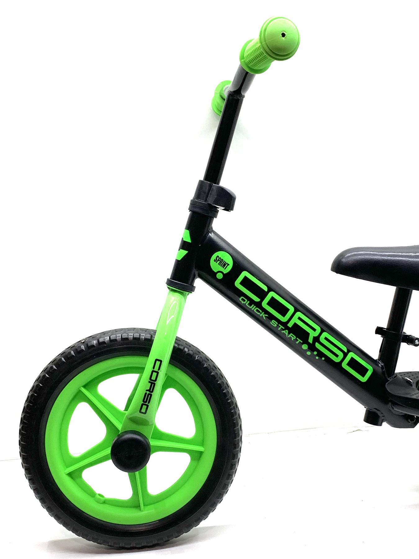 Біговел Corso Sprint сталева рама колеса 12 дюймів підставка для ніг Чорний з зеленим (JR-93618) - фото 2 Біговел Corso Sprint сталева рама колеса 12 дюймів підставка для ніг Чорний з зеленим (JR-93618) - фото 2