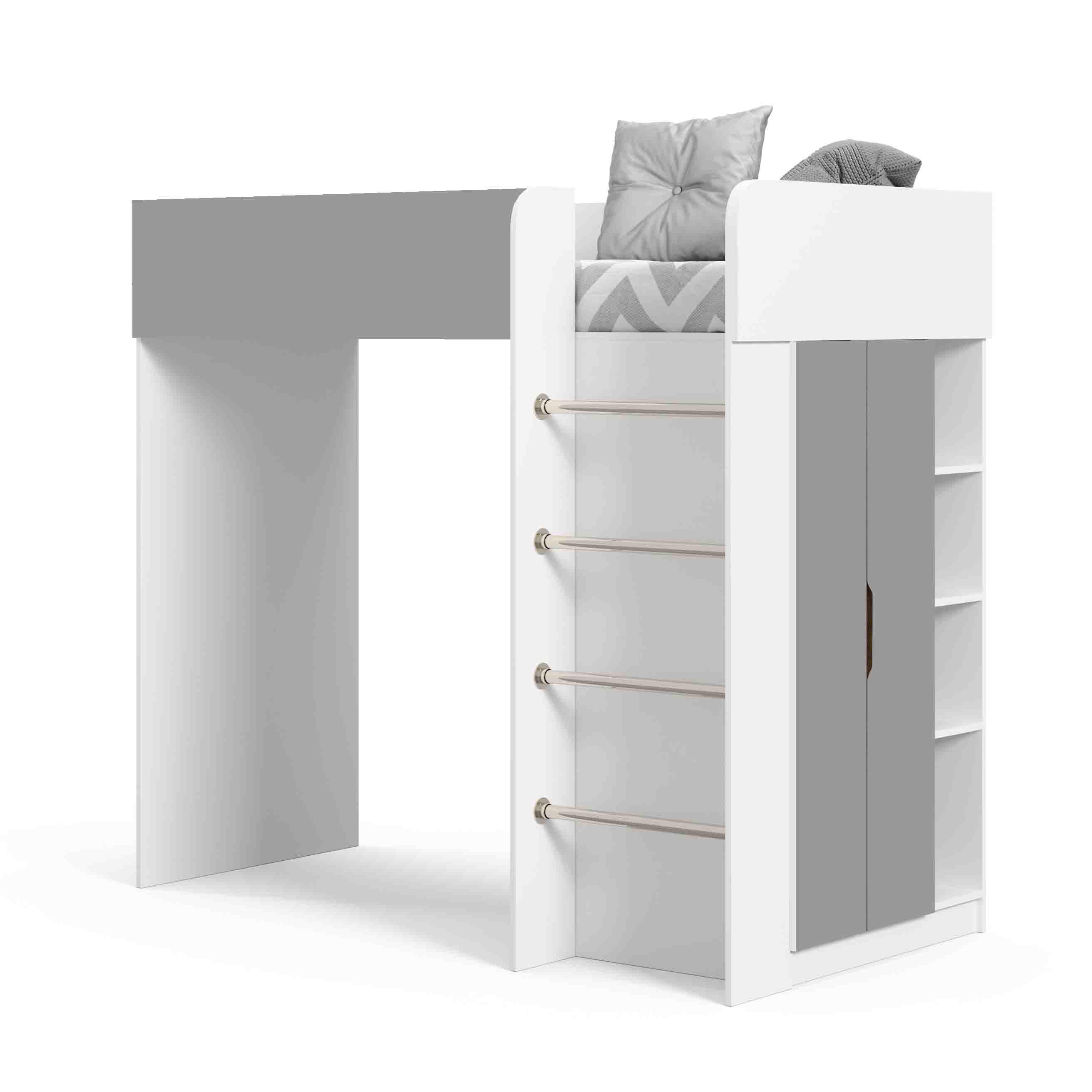 Кровать детская со шкафом и стеллажом BED-ROOM 3 1940x1020x1690 мм Белый/Серый