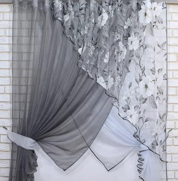 Комплект штор на кухню/балкон 300х170 см Графитовый (063к)