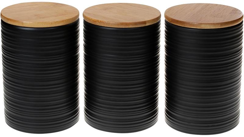 Набор керамических банок Lines Black Style 800 мл с бамбуковыми крышками 3 шт. (BD-304-922)