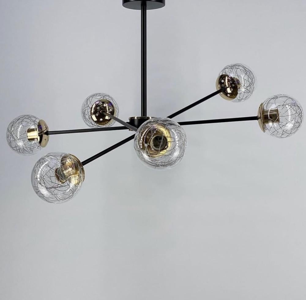 Светильник потолочный с хромированной нитью и золотой фурнитурой (h 9820/6 BK+GD) Светильник потолочный с хромированной нитью и золотой фурнитурой (h 9820/6 BK+GD)