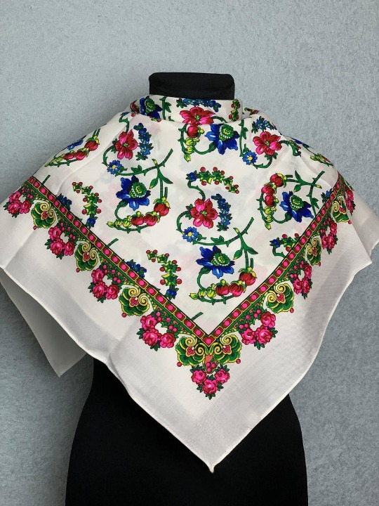 Платок шерстяной Полевые цветы Белый (29439520)